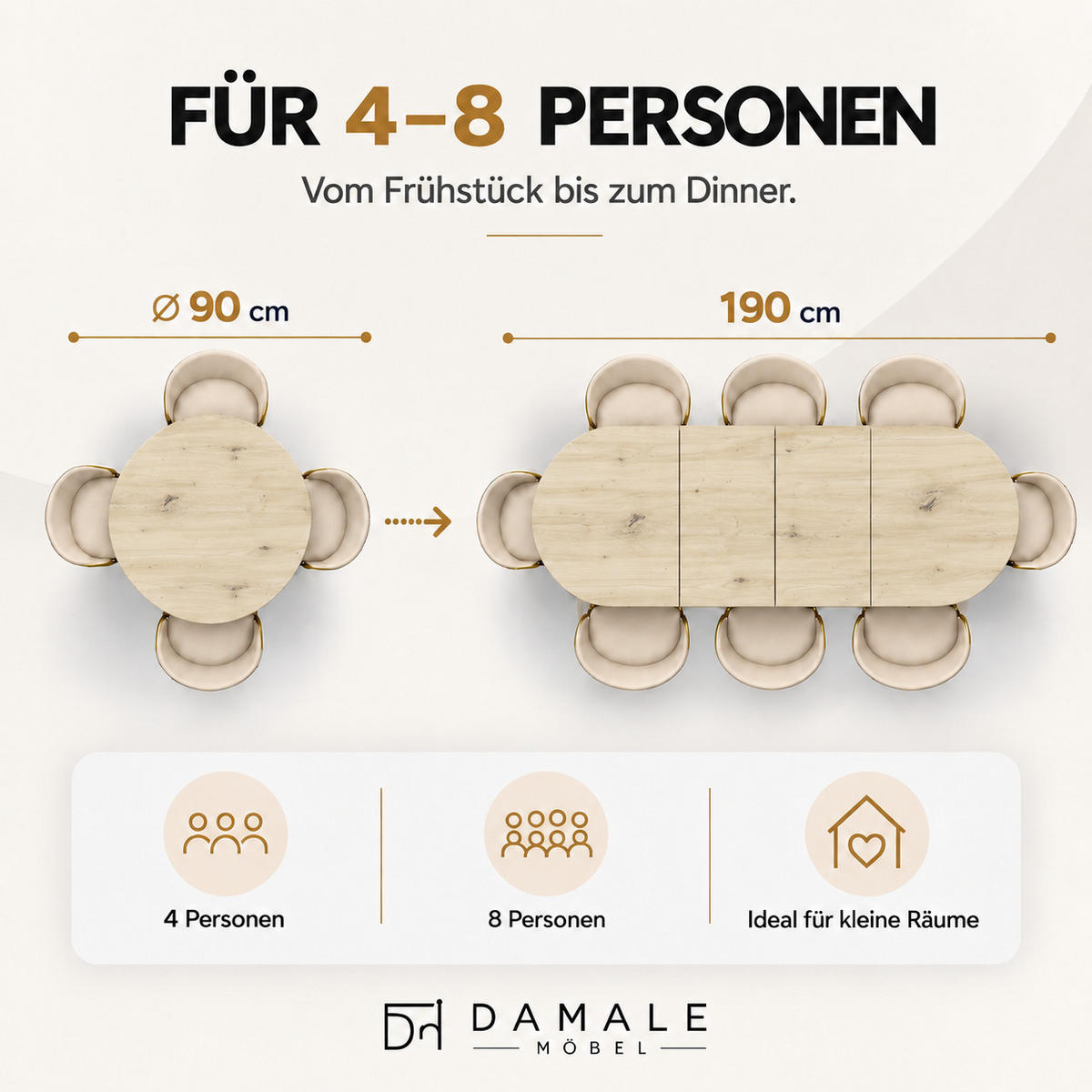 ESSTISCH rund ausziehbar 90/190/76 cm, Eiche Artisan, 54 cm Tischplatte + Y Metallgestell Schwarz - Schwarz/Eiche Artisan, Holzwerkstoff/Metall (90/190/76cm) - Damale Möbel