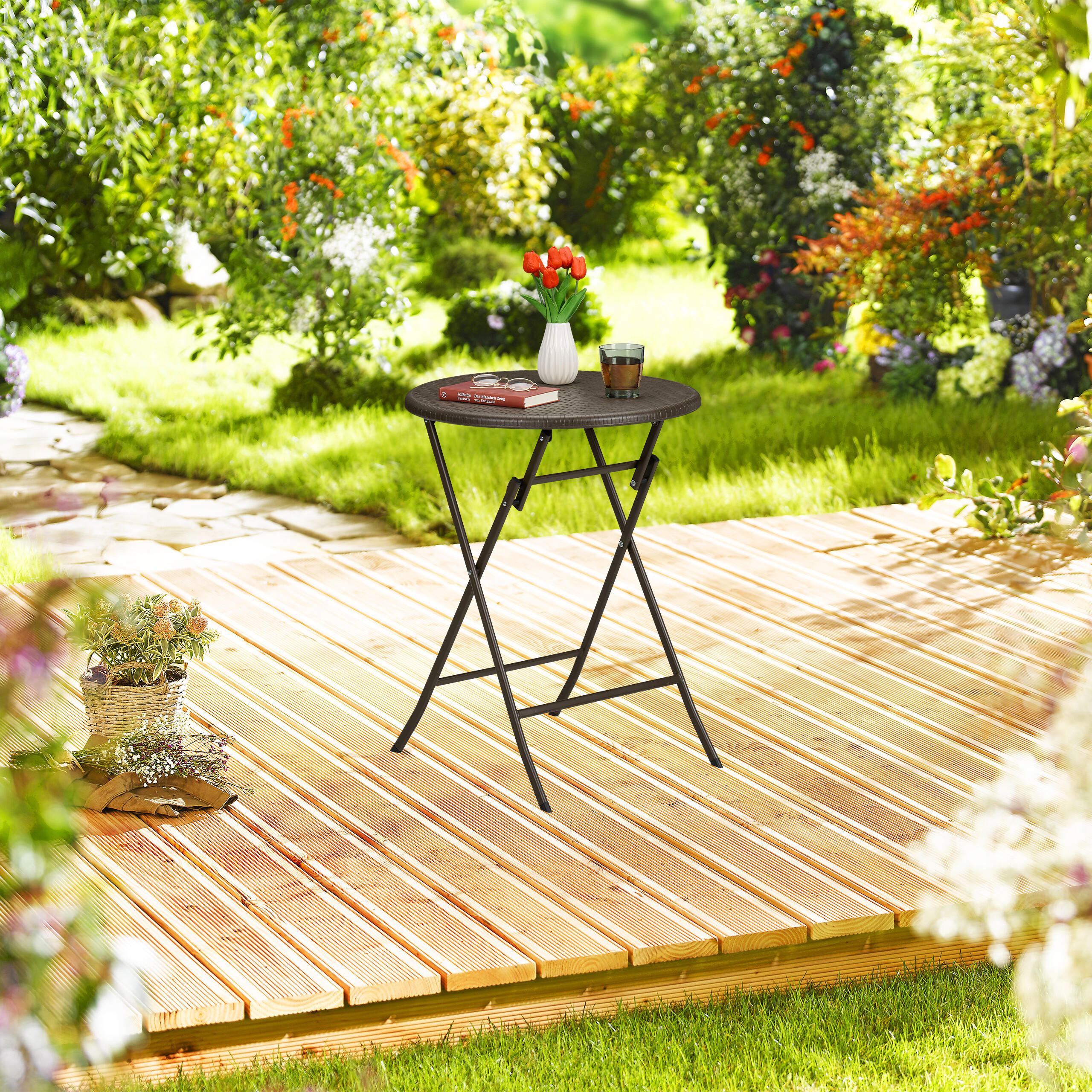 GARTENTISCH - Braun, Kunststoff/Metall (60/60/75cm) - Relaxdays