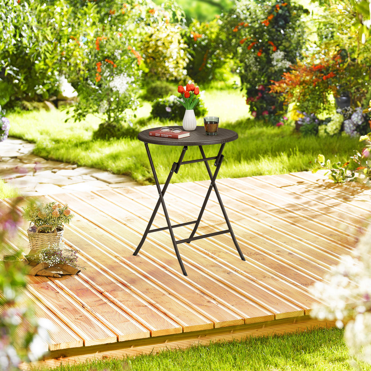 GARTENTISCH - Braun, Kunststoff/Metall (60/60/75cm) - Relaxdays