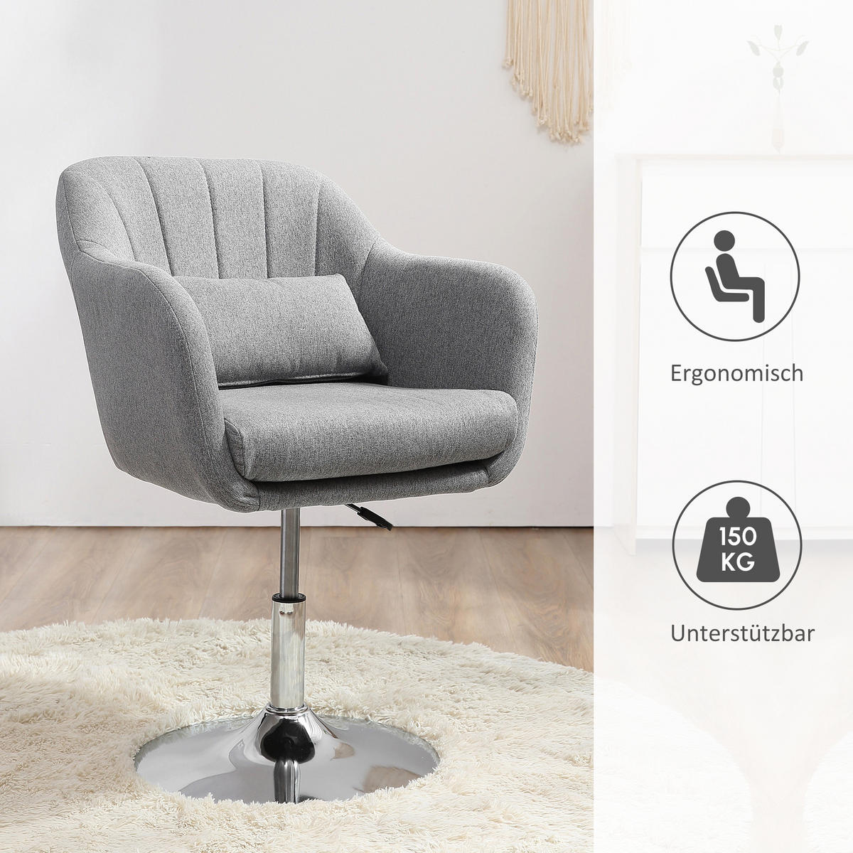 DREHSTUHL Justina Grau höhenverstellbar - Grau, Textil (60/79/60cm) - Jamb