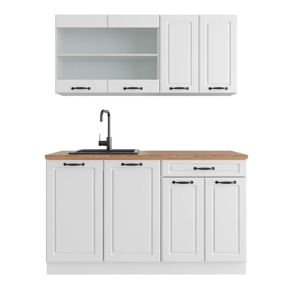 KÜCHENZEILE R-Line Weiß Landhaus/Weiß 140 cm, AP Eiche - Weiß, Holzwerkstoff (140/81.6/60cm) - Vicco