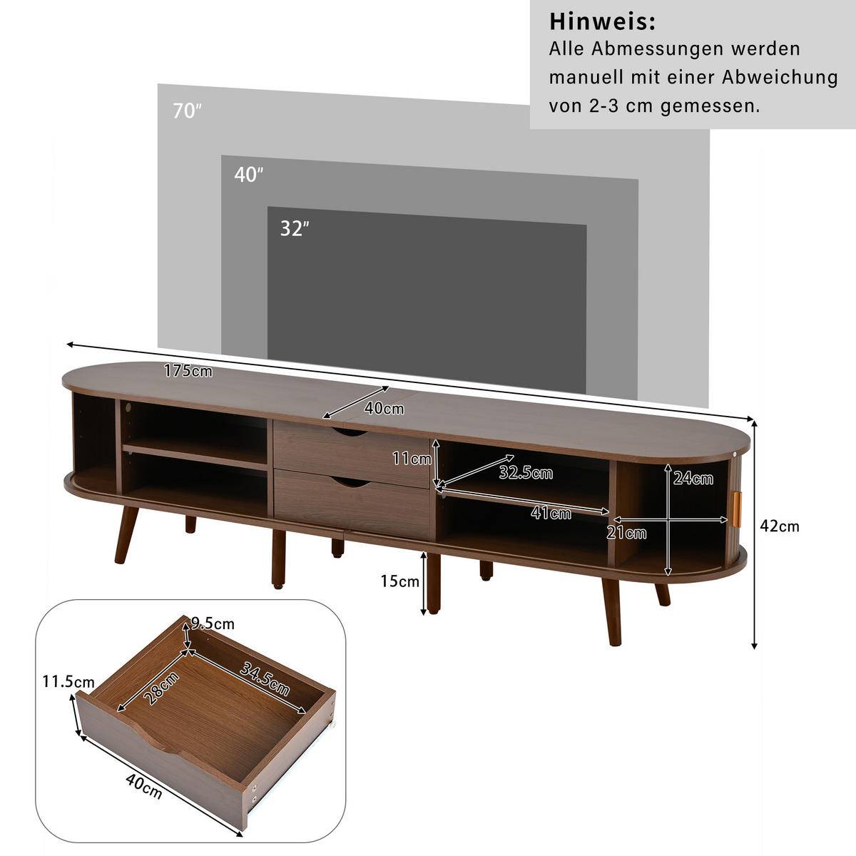 LOWBOARD Modellname Walnussfarben 175/40/42 cm - Walnussfarben, Holz (175/42/40cm) - PANGIVO