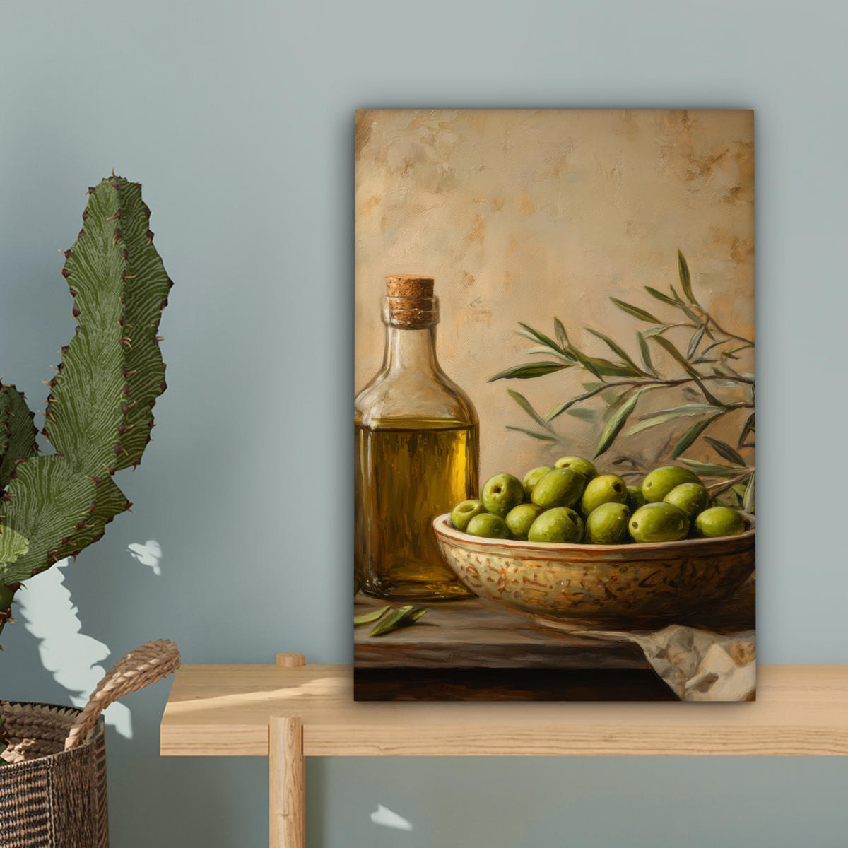 LEINWANDBILD Oliven - Stilleben - Vintage Deko Wohnzimmer 20x30 cm - Olivgrün, Textil (20/30cm) - MuchoWow