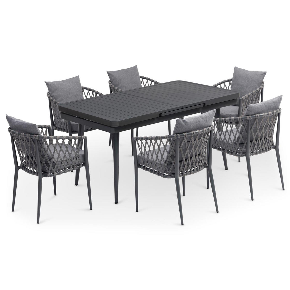 GARTENMÖBEL SET SUNNY 7er Set grau, schwarz - Grau, Metall - IDIMEX