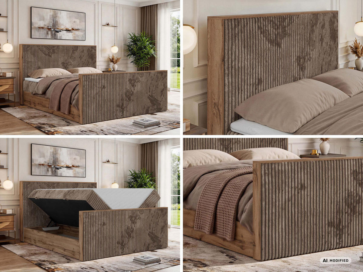 KONTINENTÁLNÍ POSTEL WOOD DUO 200/200 - Hnědá Manšestr - Topper T25 - H3 - černá/hnědá, textil/plast (200/200cm) - MKS
