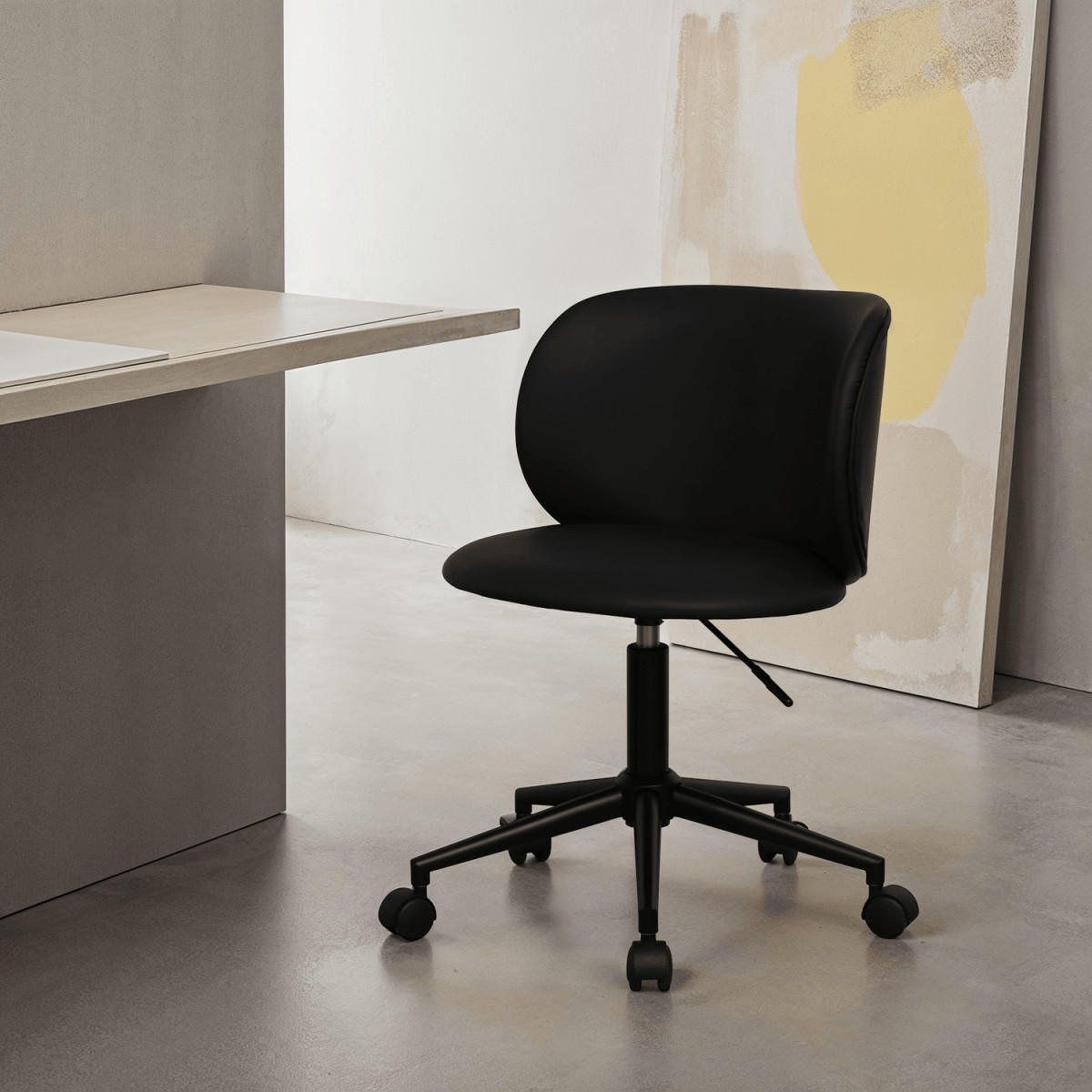 DREHSTUHL höhenverstellbar in Kunstleder Schwarz - Schwarz, Textil/Metall (57/71/56cm) - Furnhouse