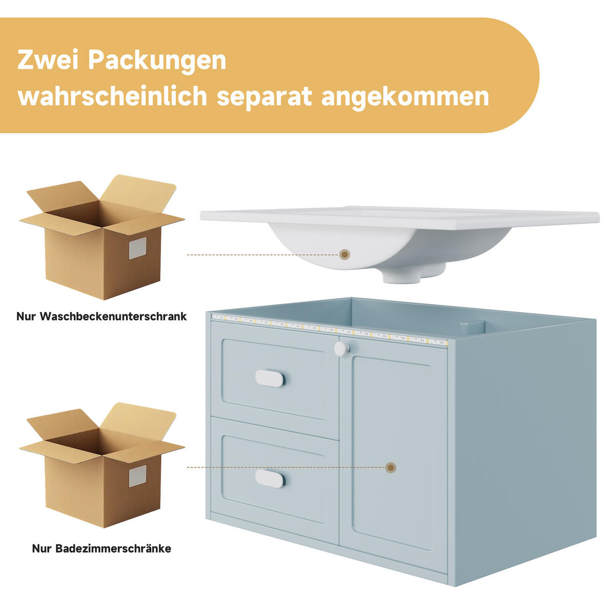 BADMÖBEL Set mit Keramikbecken und LED Blau - Blau, Holz/Keramik (46/51/76cm) - PARAFTA HOME