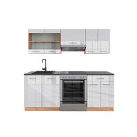 KÜCHENZEILE R-Line Weiß Hochglanz/Goldkraft Eiche 200 cm, AP Anthrazit - Honigeiche/Weiß Hochglanz, Holzwerkstoff (200/81.6/60cm) - Vicco