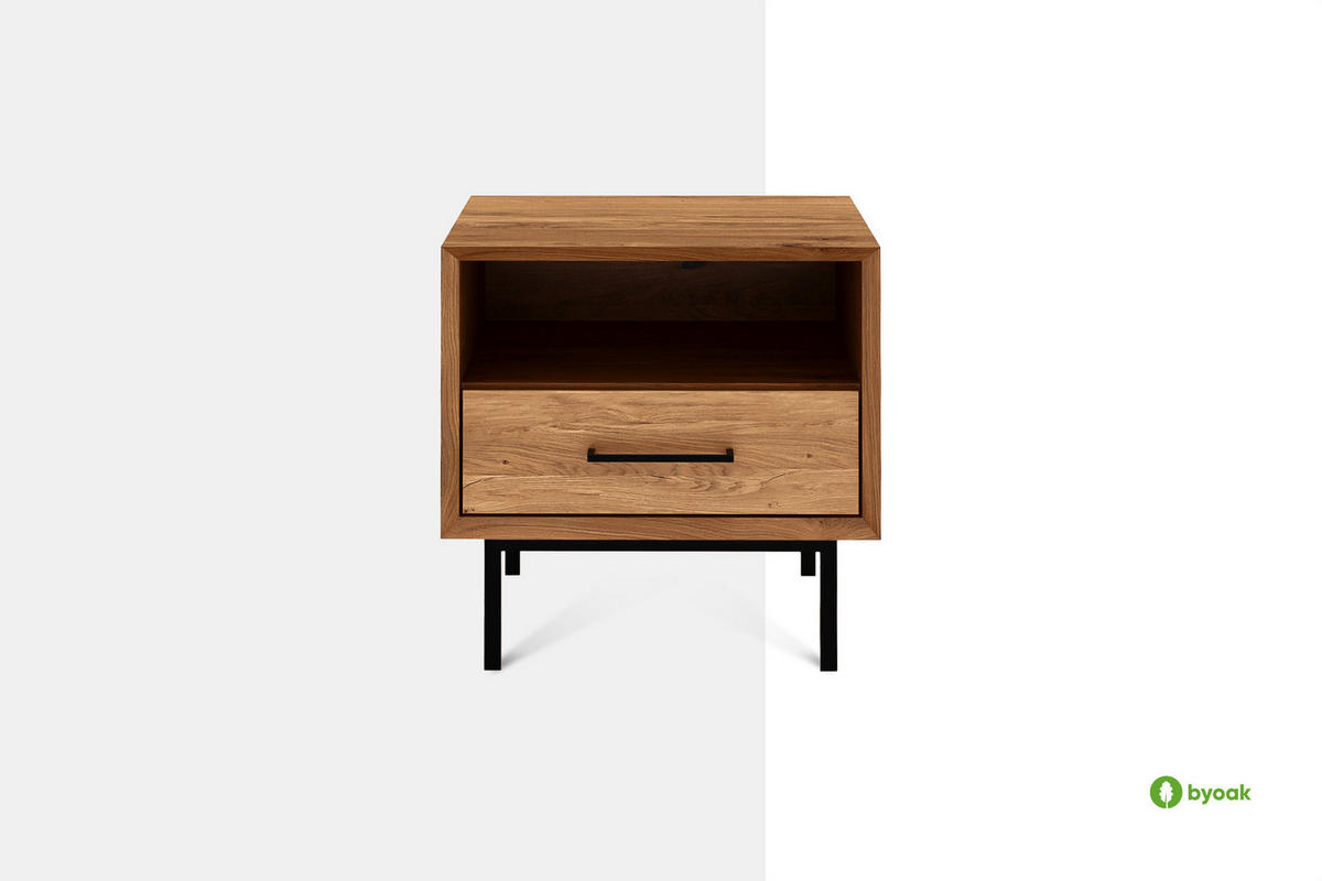 NACHTTISCH LEON Wildeiche - Wildeiche, Holz (51/50/40cm) - byoak