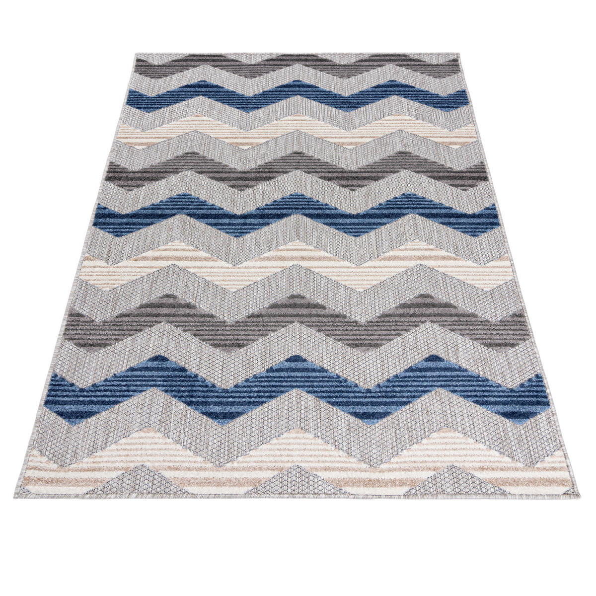 TEPPICH Outdoor Bunte Chevron Geometrisch Kurzflor Rechteckig - 140x200 cm - Hellgrau, Textil (140/200cm) - Mazovia