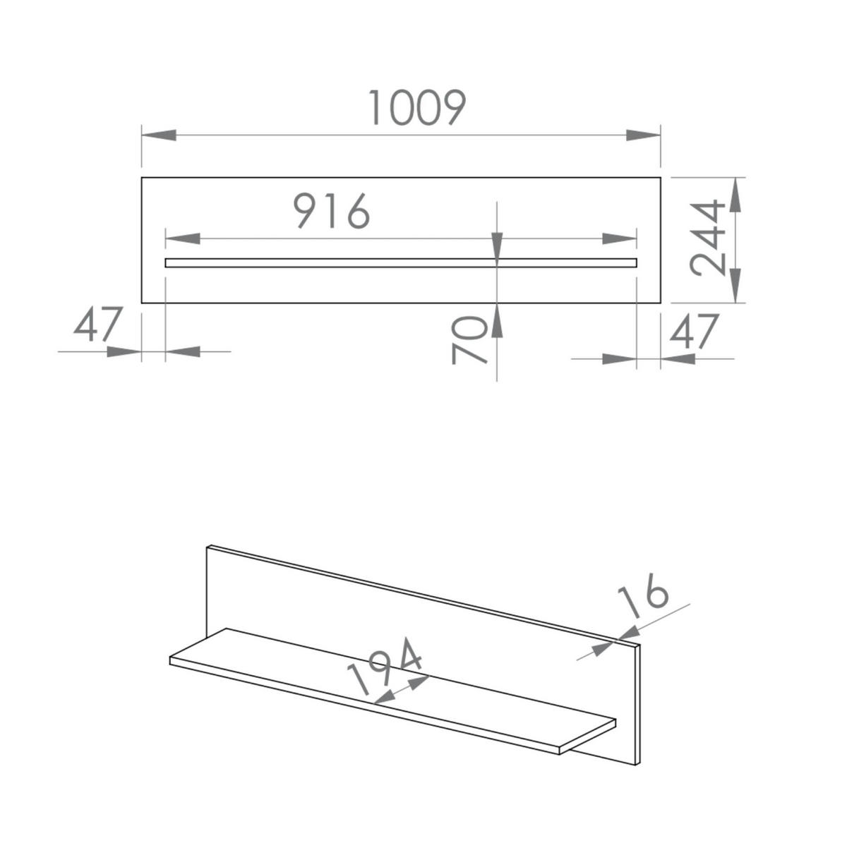 WANDREGAL TORINO Weiß 101x21x25 cm - Weiß, Holzwerkstoff (101/25/21cm) - FURNLUX