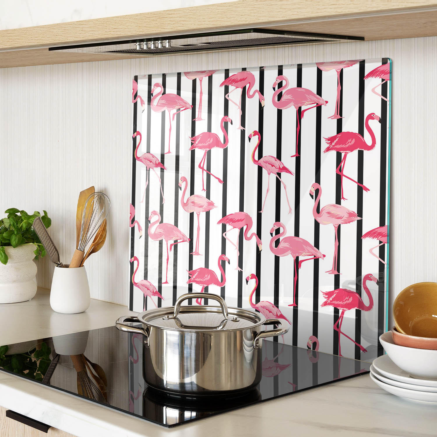 GLASPLATTE 60x52 cm Flamingo-Streifen - Braun/Hellgrün, Glas (60/0.4/52cm) - TULUP