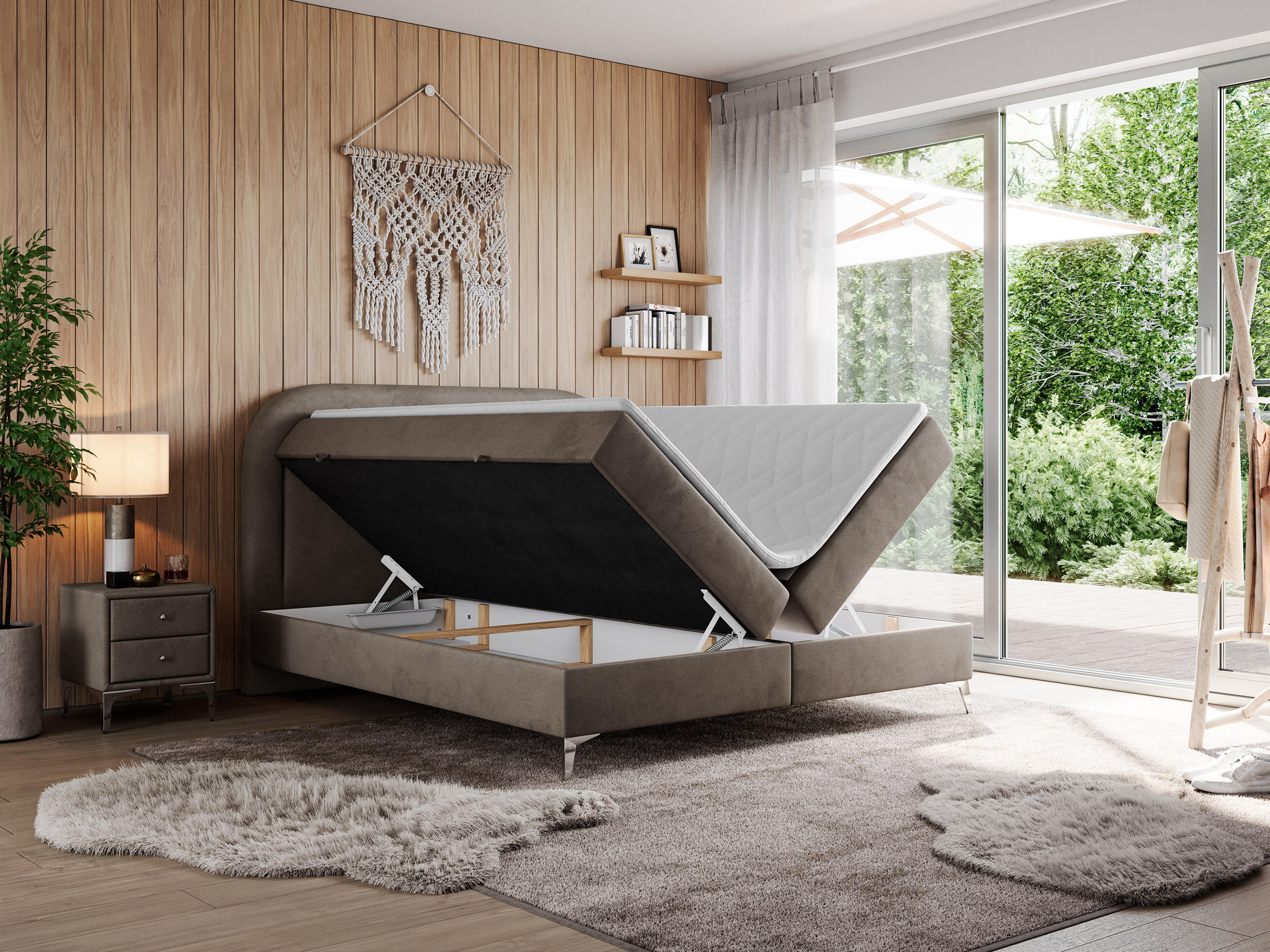 Thumbnail - MKS Boxbett, Braun, Textil, 2-Sitzer, H4, Rechteckig, 140x200 cm, Schlafzimmer, Betten, Boxspringbetten