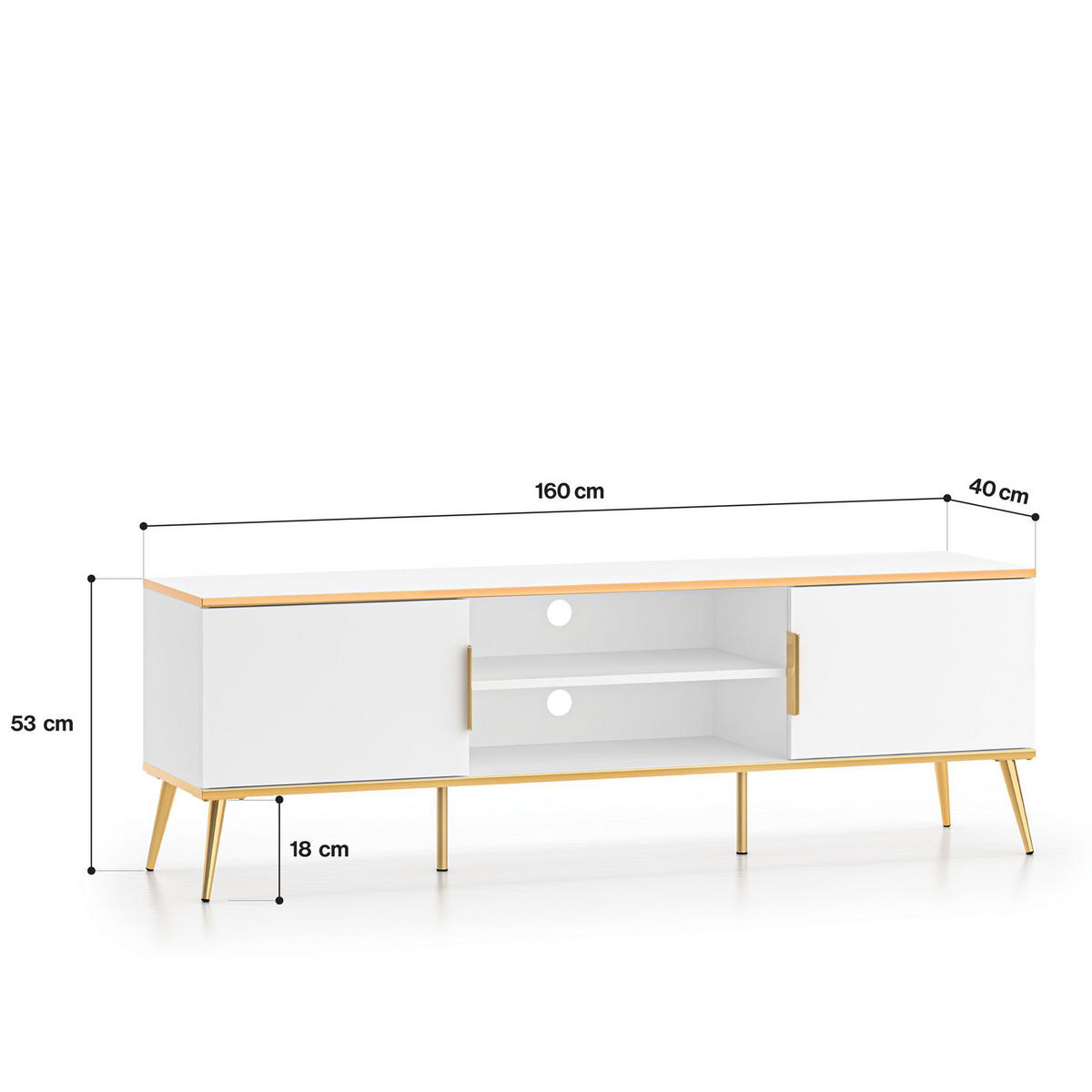 LOWBOARD VELTI TV-Schrank,Weiß - Weiß, Holzwerkstoff (160/53/40cm) - KONSIMO®