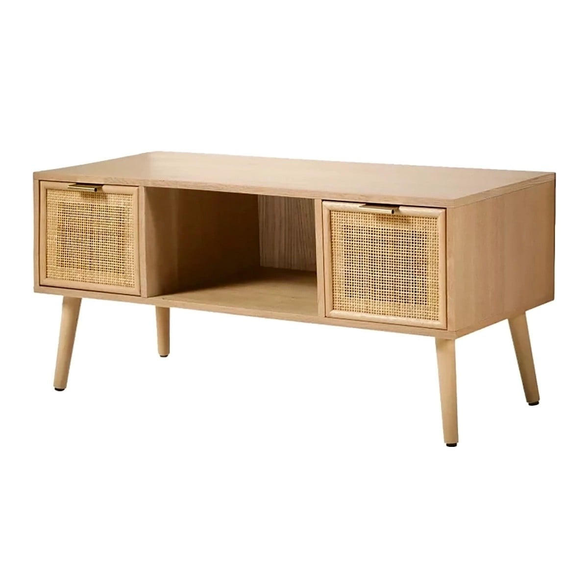 TV-MÖBEL mit 2 Schubladen Vorderseite aus Rattan - L100 cm - Eschefarben, Holzwerkstoff (42/45/100cm) - Calicosy