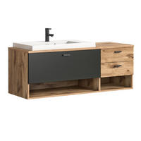 WASCHTISCH Eiche, grau matt 138 cm, Waschbeckenunterschrank mit Waschbecken - Eichefarben/Grau, Holzwerkstoff/Kunststoff (140/50/48cm) - Inn.Furn