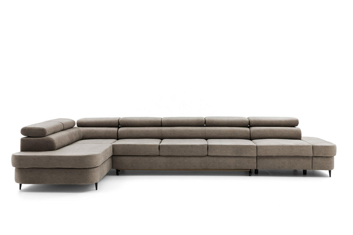 ECKSOFA PRIAM XXL L-Form Links mit Schlaffunktion 125x265 Velours Beige - Beige/Schwarz, Holz/Textil (203/420cm) - Muffo