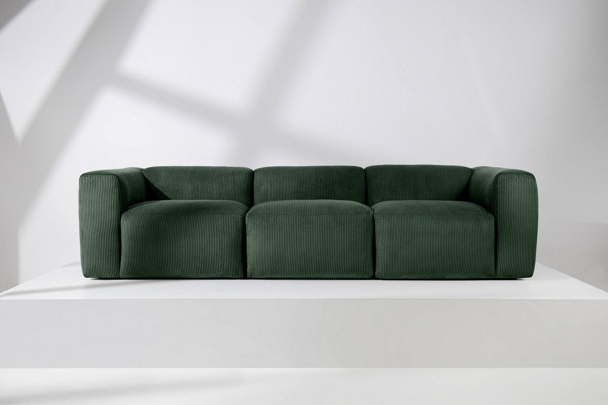 3-SITZER-MODULSOFA BUFFO mit extrem weicher und bequemer Sitzfläche, Kordstoff, dunkelgrün - Dunkelgrün, Textil (290/73/96cm) - KONSIMO®