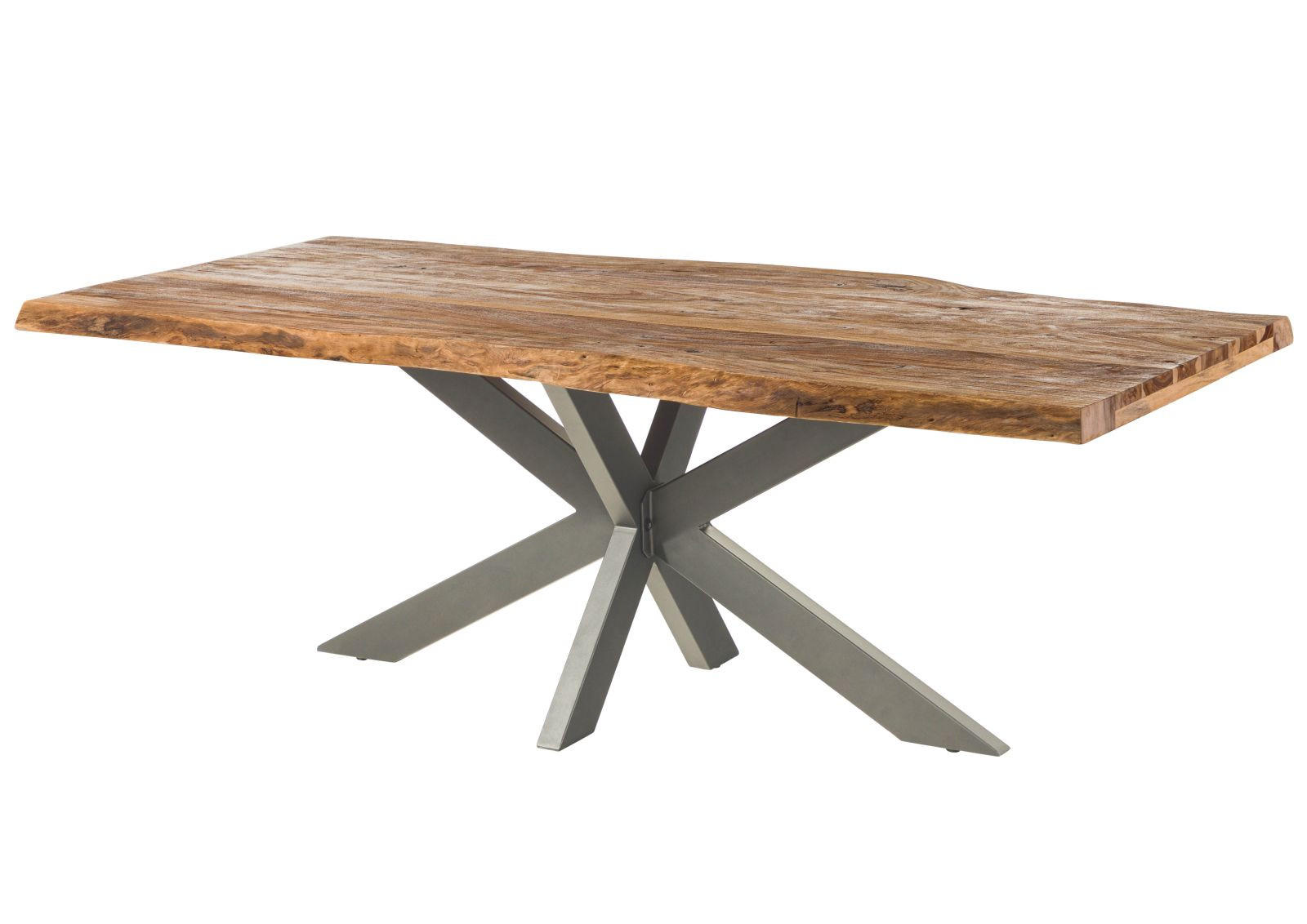 BAUMTISCH Sheesham 180x90x77 natur sandgestrahlt / Kreuzgestell silber matt FREEFORM 5 - Naturfarben, Holz (180/90/77cm) - Massivmoebel24