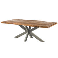 BAUMTISCH Sheesham 180x90x77 natur sandgestrahlt / Kreuzgestell silber matt FREEFORM 5 - Naturfarben, Holz (180/90/77cm) - Massivmoebel24
