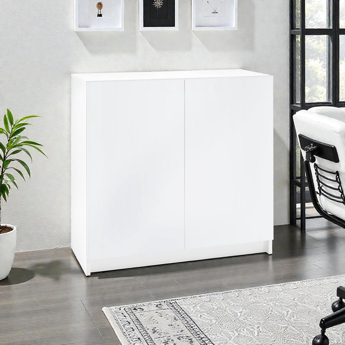 KOMMODE Elona, Büroschrank mit Soft-Close & Push-to-Open, Aktenschrank, Home Office & Büro, Weiß matt (82 x 78 x 37 cm) - Weiß, Holzwerkstoff (82/78/37cm) - InnoFurn