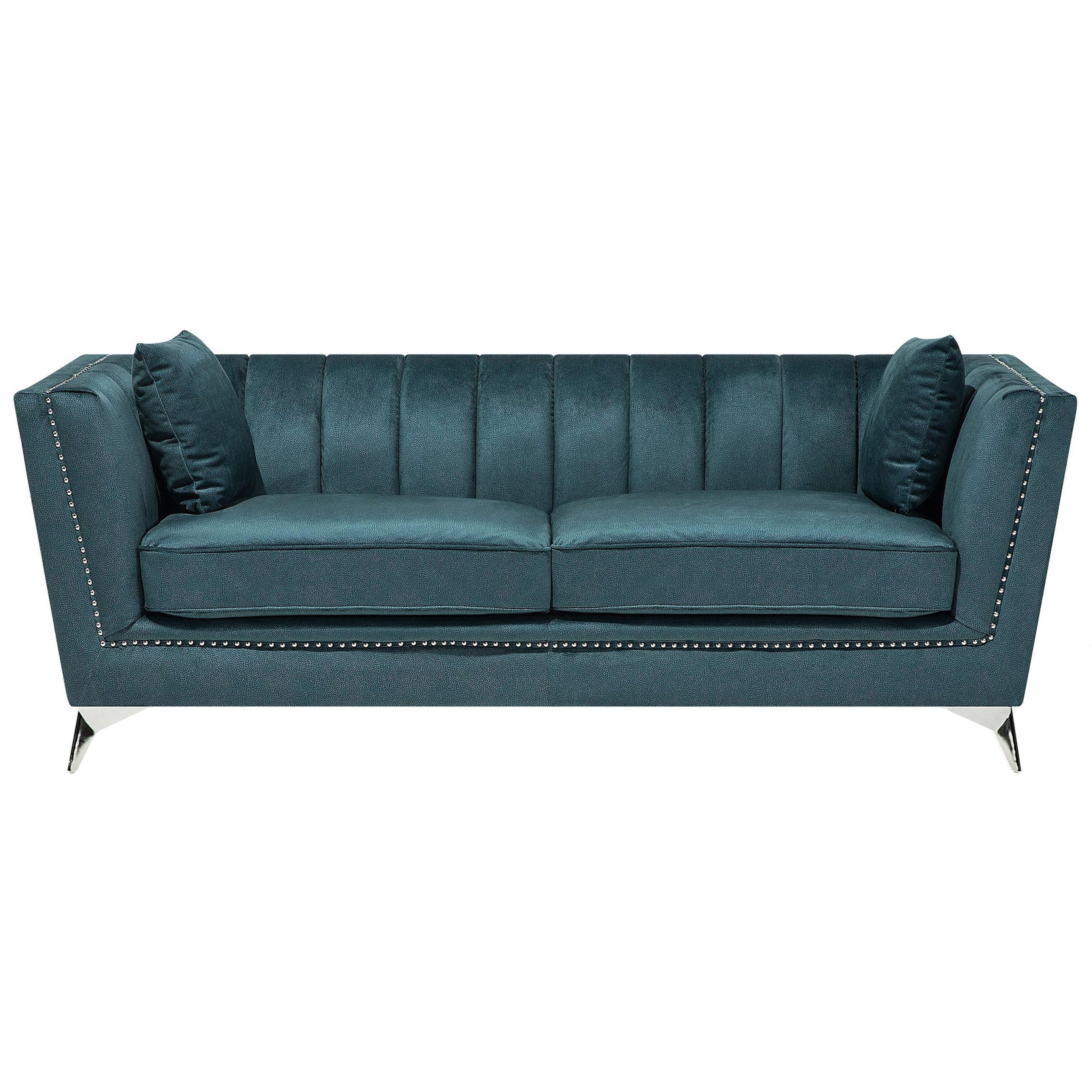 3-SITZER-SOFA Samtstoff Blau-Grün Gaula - Hellgrün, Textil (211/77/80cm) - Beliani