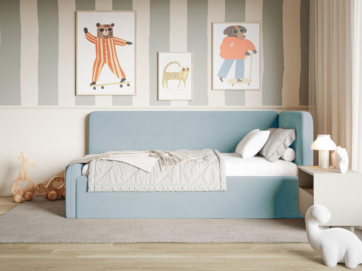 JUGENDBETT Fanko Samt Hellblau 90x200 cm - Schwarz/Hellblau, Kunststoff/Textil (90/200cm) - Selsey