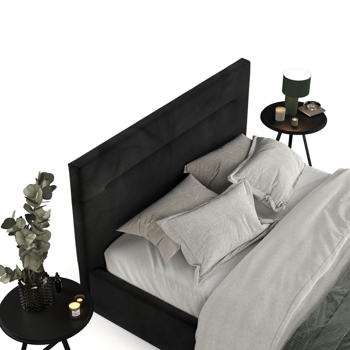 POLSTERBETT Liline 140/200 cm Schwarz im Kronos Stoff - Schwarz/Naturfarben, Holz/Holzwerkstoff (140/200cm) - AltaBeds