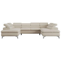 WOHNLANDSCHAFT PETER U Boucle Beige - Beige/Schwarz, Textil/Metall (346/76/208cm) - MKS