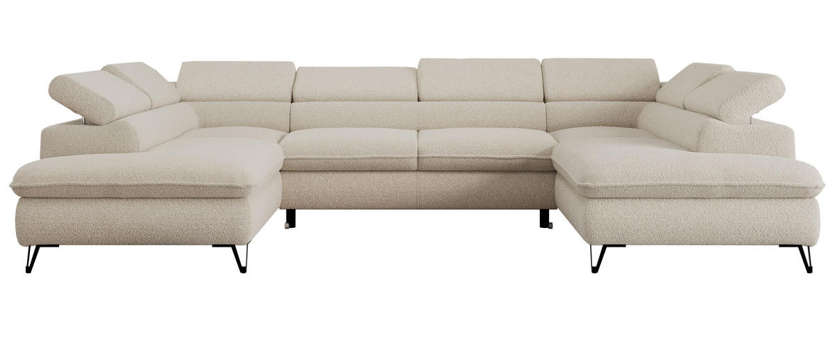 WOHNLANDSCHAFT PETER U Boucle Beige - Beige/Schwarz, Textil/Metall (346/76/208cm) - MKS