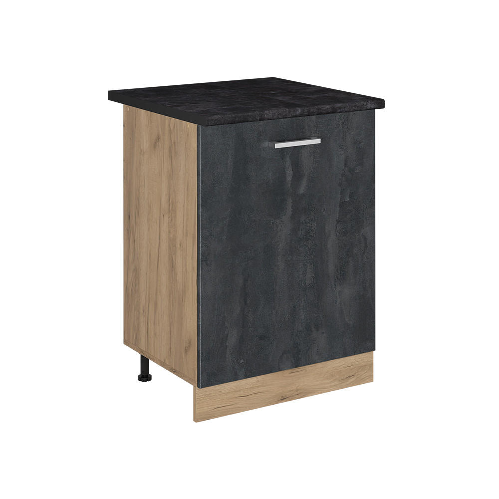 KÜCHENUNTERSCHRANK R-Line, Schwarz Beton/Goldkraft Eiche, 60 cm mit 1 Tür Arbeitsplatte Anthrazit - Eichefarben/Schwarz, Holzwerkstoff (60/81.6/60cm) - Vicco