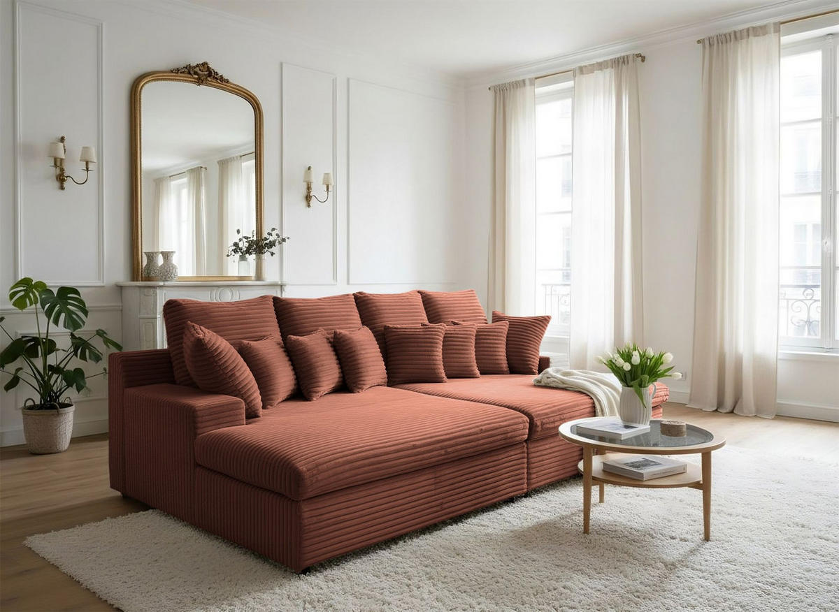 SOFA Arosa - Rotbraun, Holzwerkstoff/Textil (286/103/170cm) - Fun Möbel