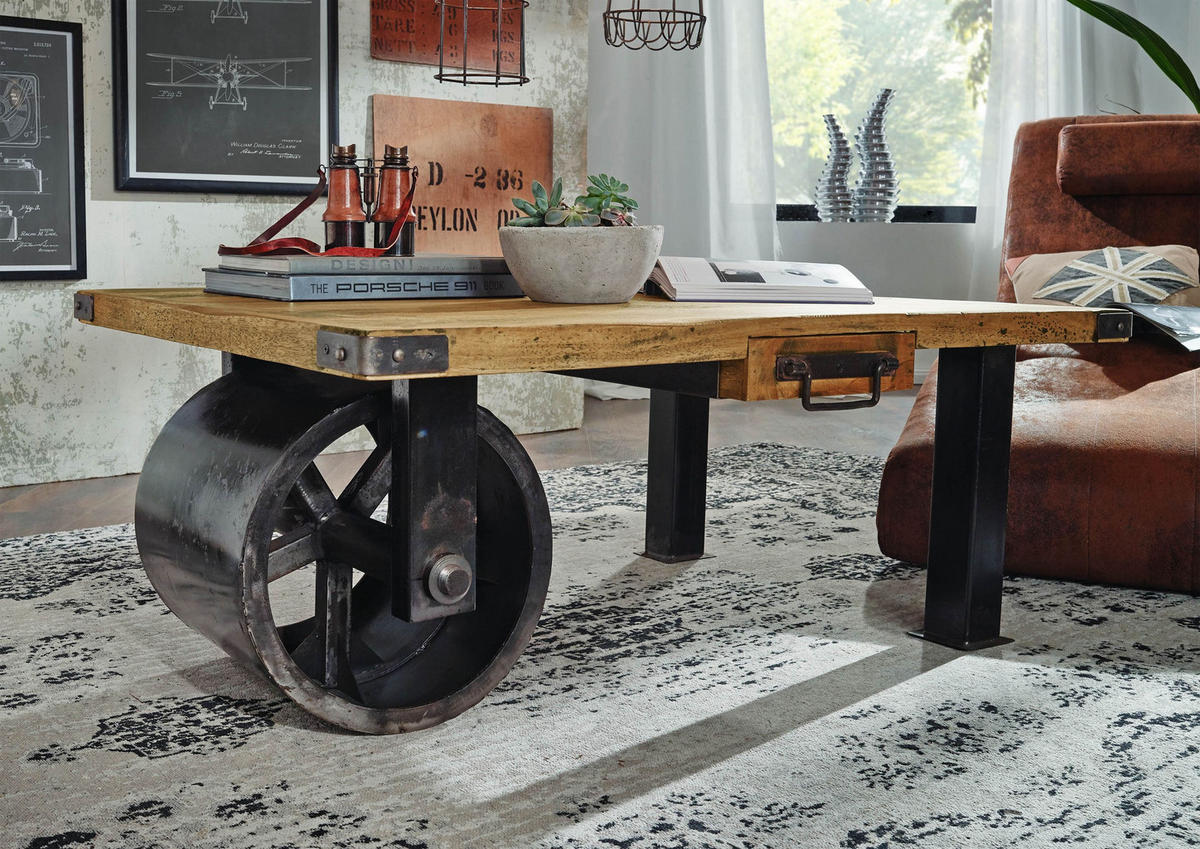 COUCHTISCH Mango 110x80x43 natur lackiert RAILWAY #105 - Naturfarben, Holz (110/80/43cm) - Massivmoebel24