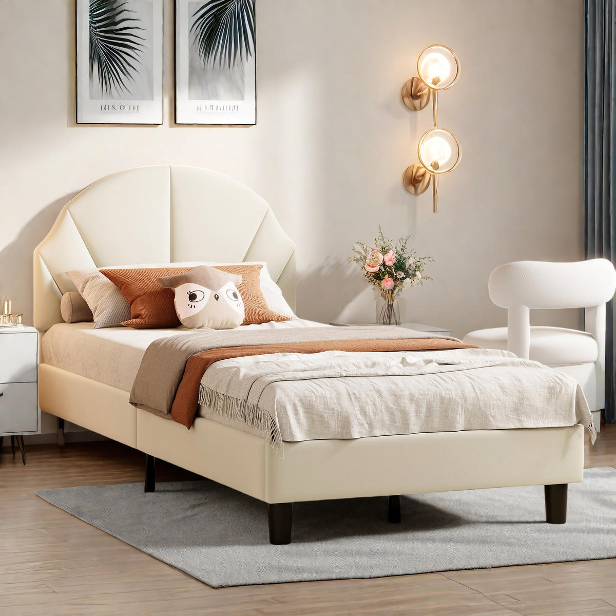 POLSTERBETT 90/200 cm Beige mit gepolstertem Kopfteil - Beige, Holz (90/200cm) - SHOPENTRA