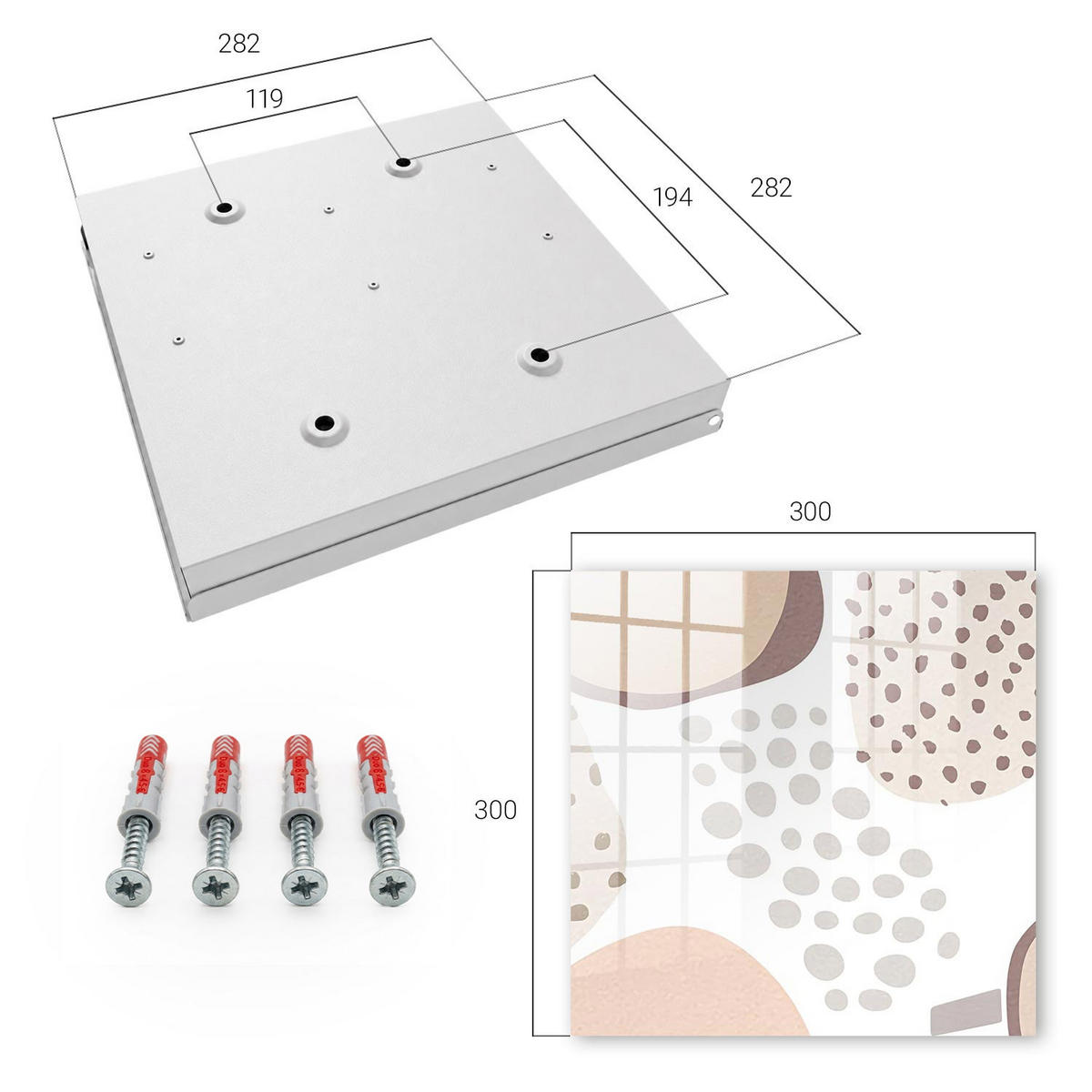 SCHLÜSSELBOX Weiß 30x30 cm – Türöffnung nach rechts - Organische Formen - Beige, Metall (30/30/5cm) - TULUP
