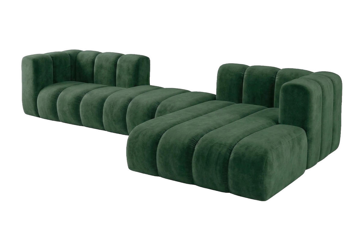 ECKSOFA Modulares In L-Form, Velvet-Stoff Riviera, Grün, Rechts, GRAND 319 cm - Grün, Holz (319/175cm) - Kaiser Möbel