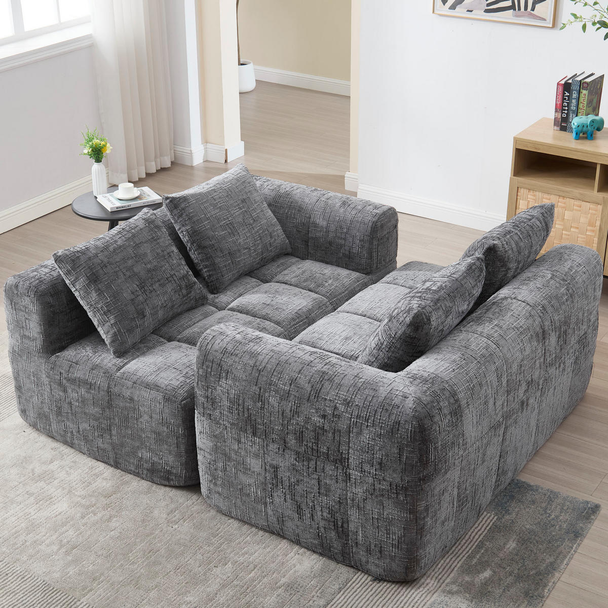 SOFA mit Seitentaschen 158x90x60 cm Chenille Gray - Grau, Kunststoff (158/60/90cm) - Meubliv