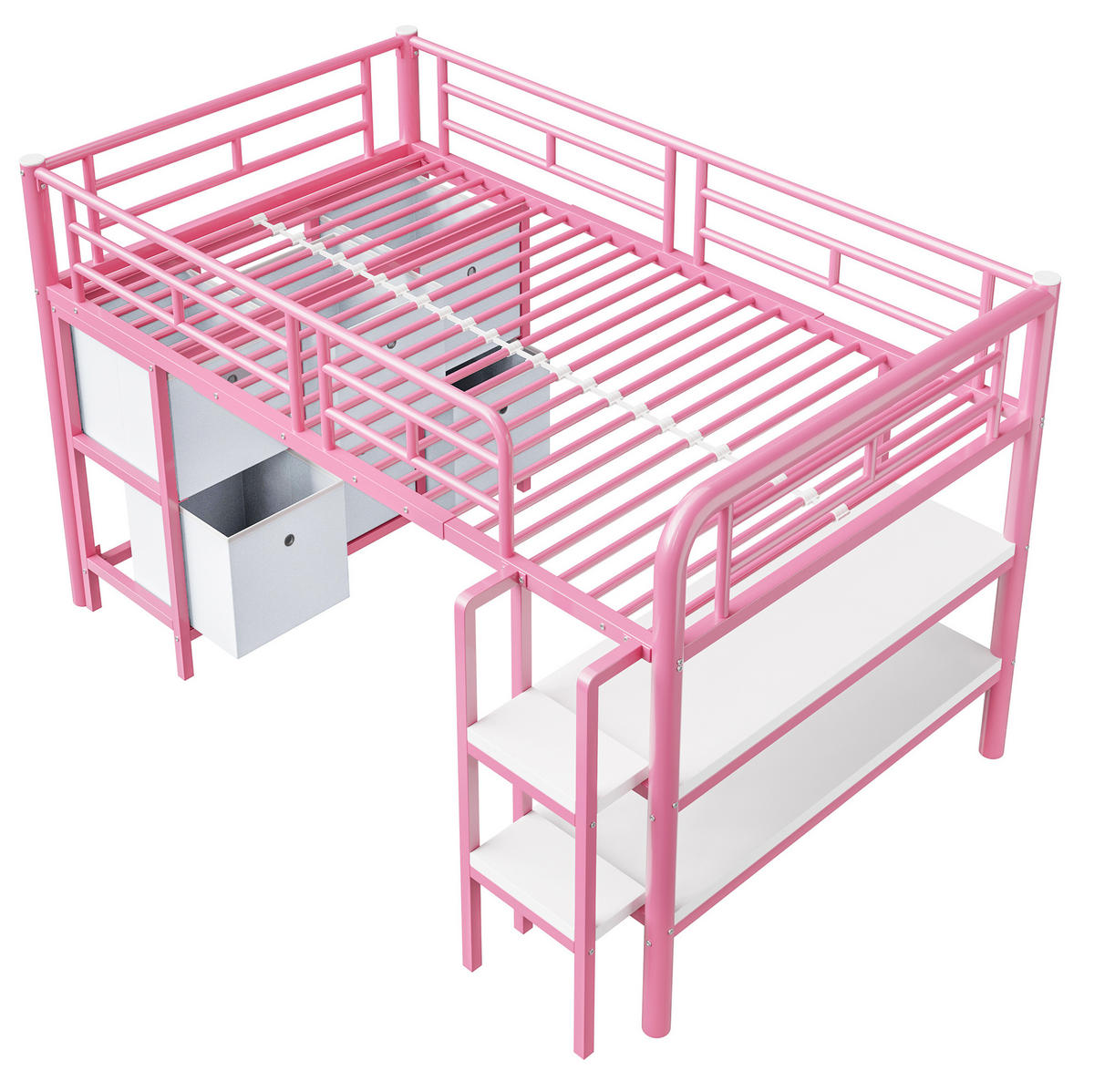 HOCHBETT 90/200 cm in Rosa mit Stauraum und breiten Stufen aus Metall - Rosa, Metall (90/200cm) - Flora Grace