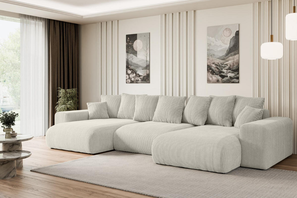 WOHNLANDSCHAFT mit Schlaffunktion und Bettkasten ESKAR-U -352x165x84cm Grau Cord - Hellgrau/Schwarz, Holzwerkstoff/Kunststoff (352/84/165cm) - ALTDECOR
