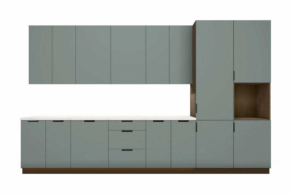 KÜCHENZEILE Sorento Baltic Storm & Grün – 400 cm – K87-G400 R - Schwarz/Grün, Holzwerkstoff/Metall (400/247/58cm) - ROYAL24_MARKT