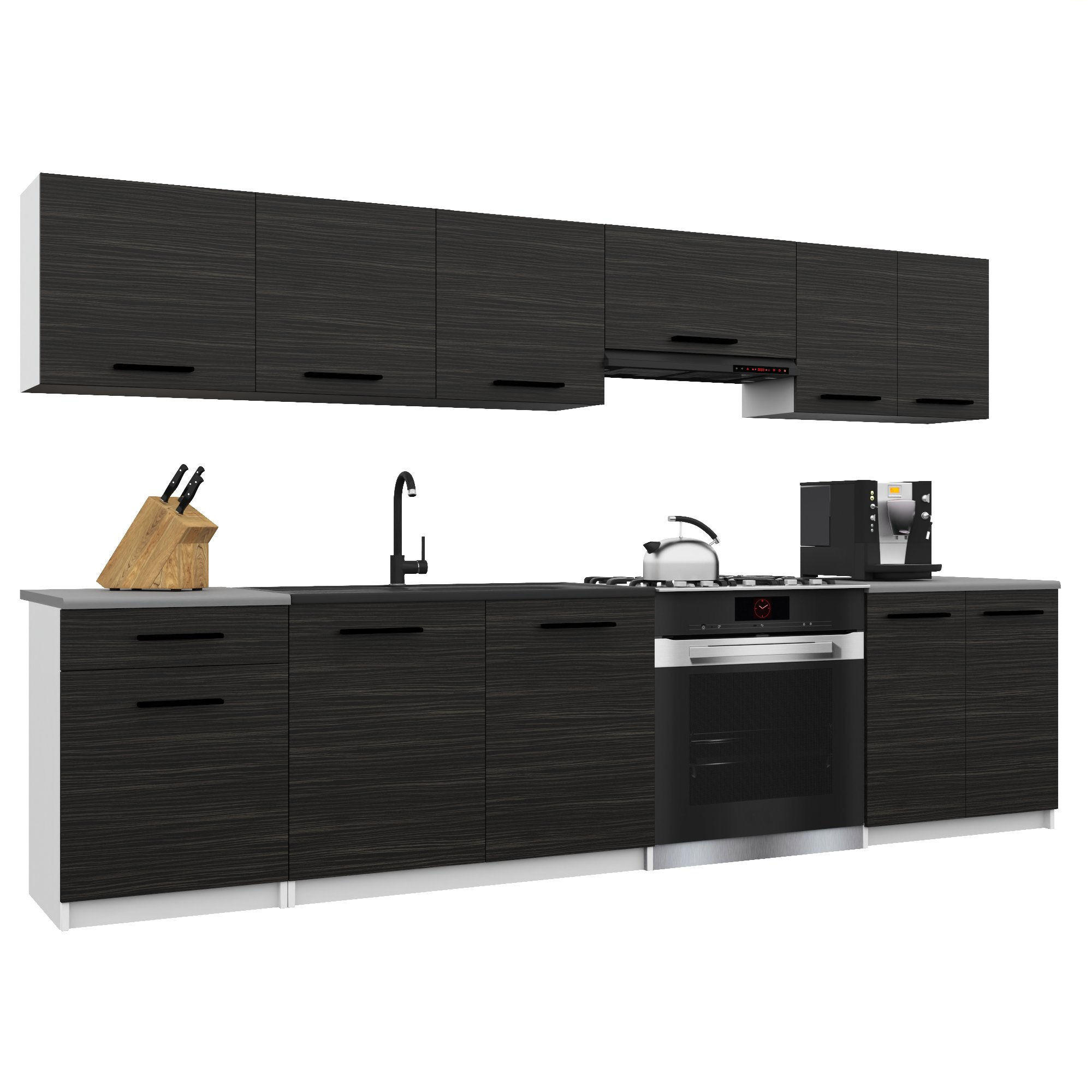 KÜCHENZEILE Italia 2 240 cm, mit Arbeitsplatten, Ebenholz - Schwarz, Holz (240/143/60cm) - B BELINI GROUP