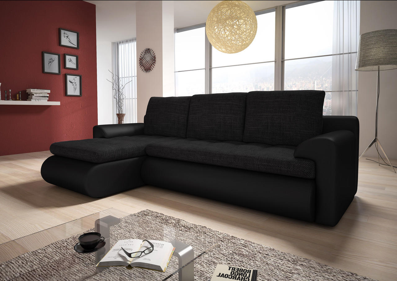 ECKSOFA Santi, Seite: Links - Schwarz, Holz/Textil (226/152cm) - Sofnet
