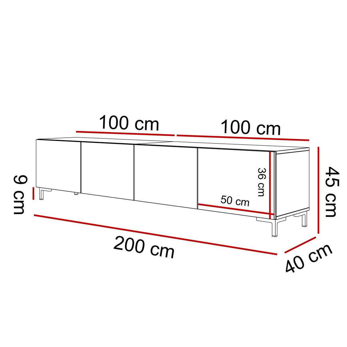 TV-LOWBOARD COLGANTE 200 cm auf Gold Kunststoffbeinen - Weiß Hochglanz/Goldfarben, Holzwerkstoff/Kunststoff (200/45/40cm) - Lookway