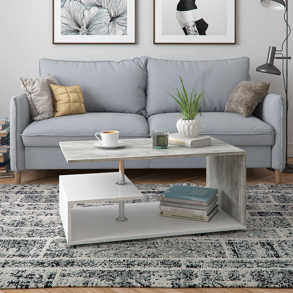 COUCHTISCH Guillermo Beton/Weiß 91 x 52,6 cm - Weiß/Grau, Holzwerkstoff (52.6/91/41cm) - Vicco