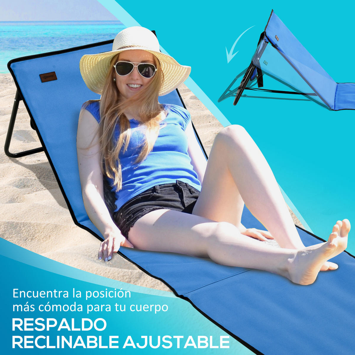 STRANDMATTE, 2er-Set, Azul, verstellbare Lehne mit Tragegurt, 142 x 51 x 40 cm - Blau, Metall (142/40/51cm) - Vallsero