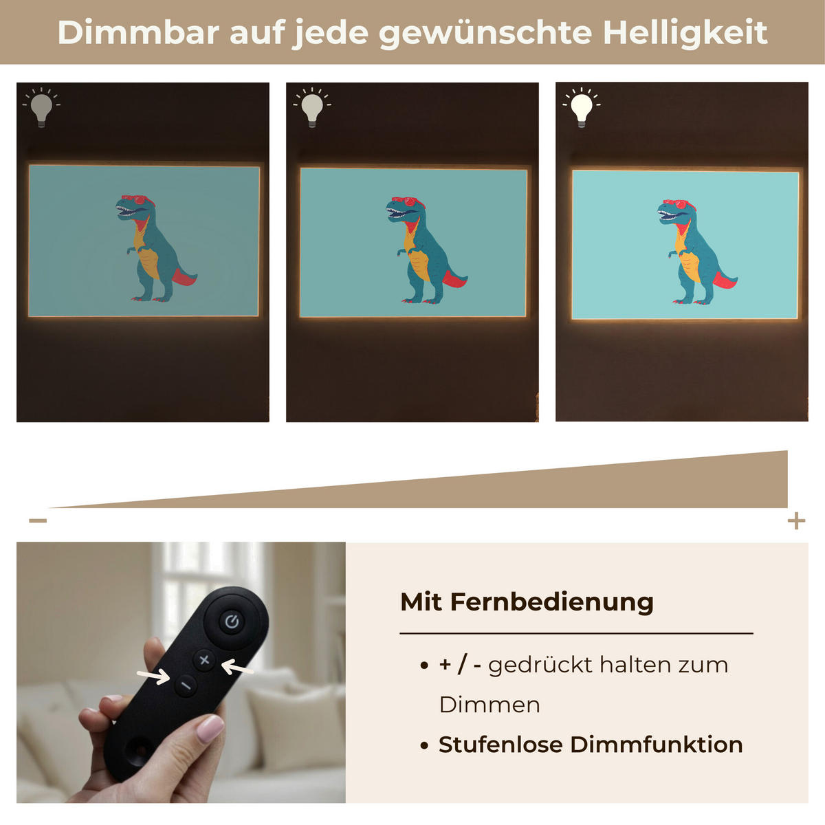 NÁSTĚNNÁ LAMPA S AKUMULÁTOREM Dinosaurus - Modrá - Sluneční brýle 90x60 cm - světle modrá, kompozitní dřevo (90/60/8cm) - OnlyWow
