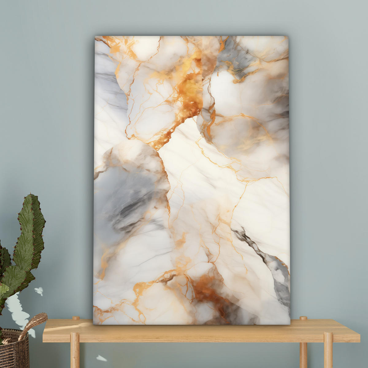 LEINWANDBILD Marmor - Grau - Gold 40x60 cm - Weiß, Textil (40/60cm) - MuchoWow