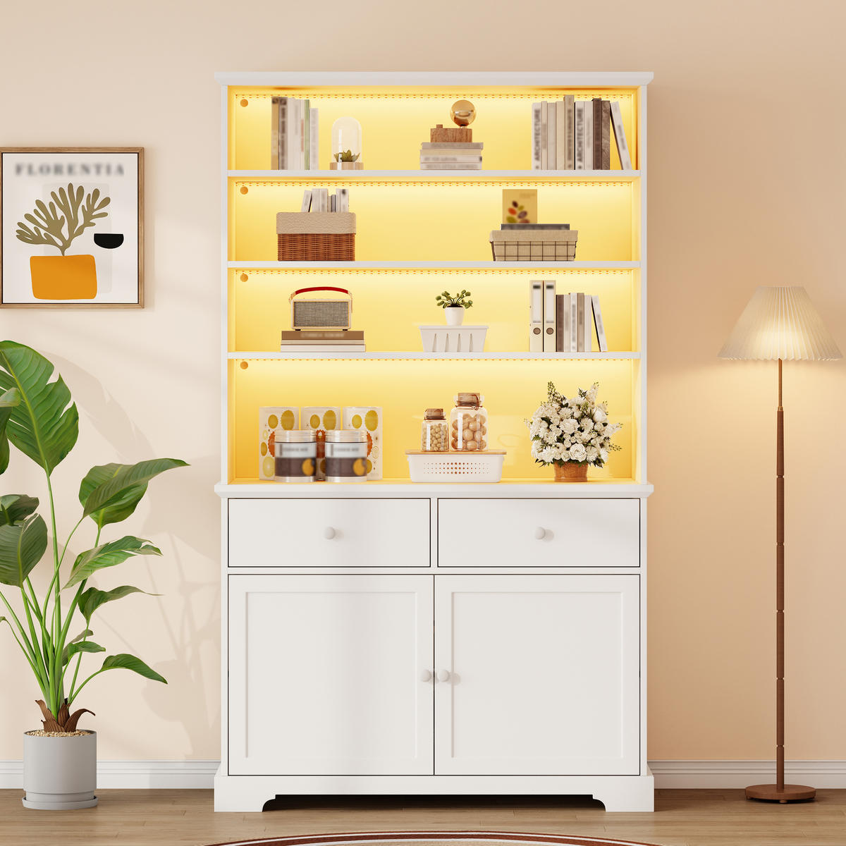 VITRINE LED Glasvitrine 170cm 2 Türen 2 Schubladen Weiß - Weiß, Holzwerkstoff (100/170/38cm) - FLIEKS
