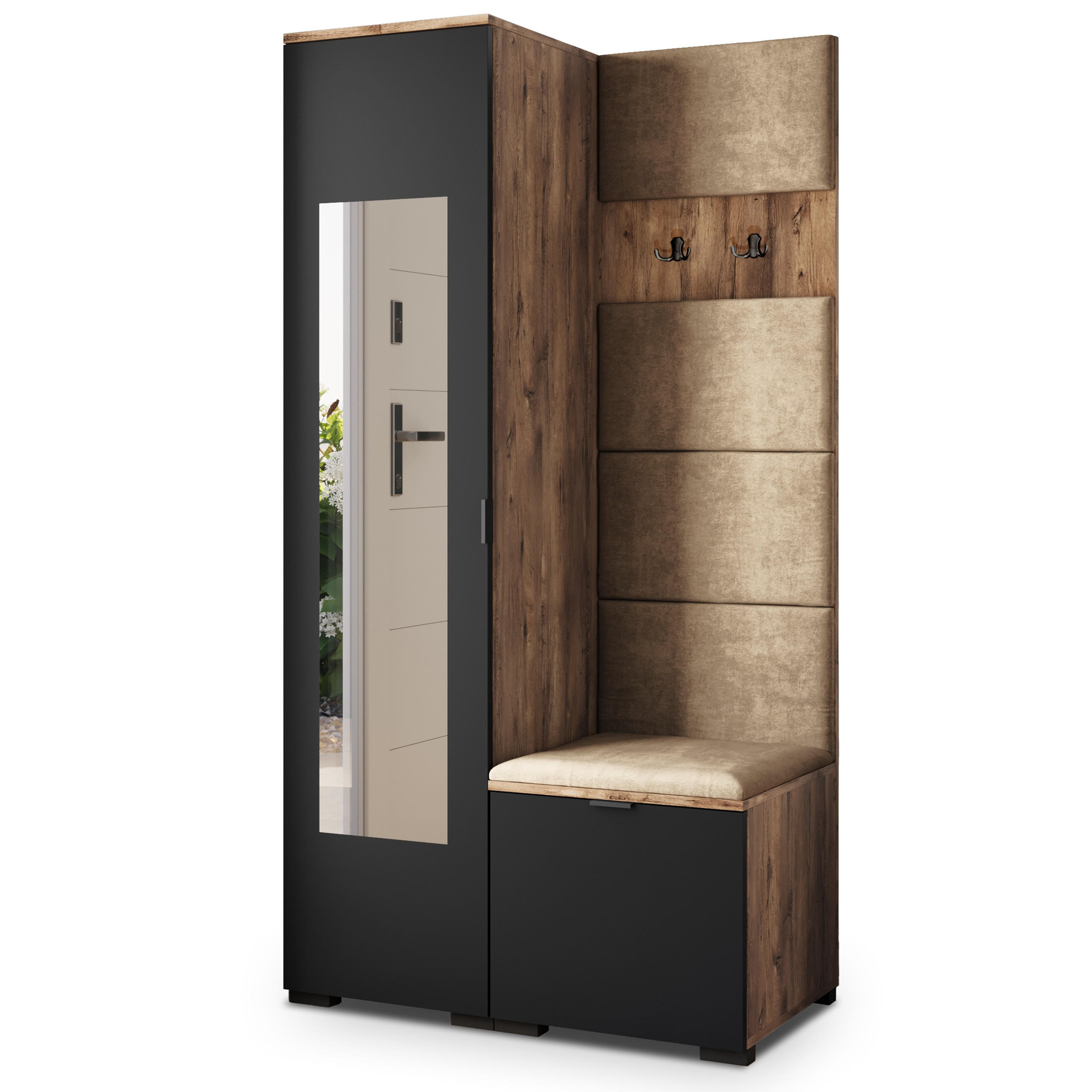 Masseno Garderobenschrank Eiche, Schwarz, Mokka 95x181x51 cm