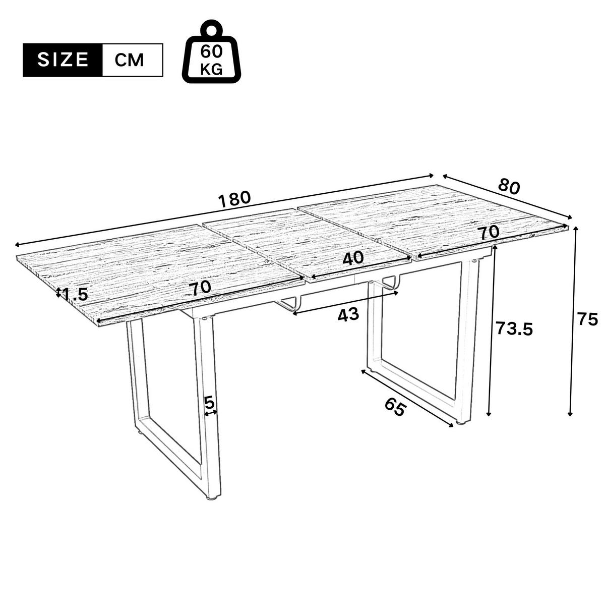 RAZTEGLJIVA jedilna miza 140/180/80/75 cm v industrijskem slogu, stabilna konstrukcija, Siva/Črna - siva, leseni material (180/80/75cm) - Redom